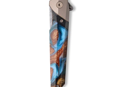 Live Edge Wood+Resin Pocket Knife - Ada (Teal & Gold, 710199) Supply