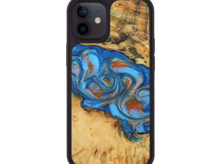 iPhone 12 Wood+Resin Phone Case - Margot (Teal & Gold, 708399) Cheap