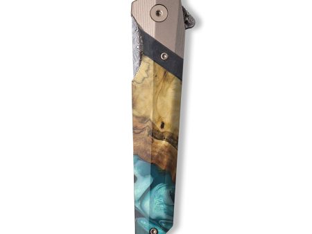 Live Edge Wood+Resin Pocket Knife - Carole (Blue, 709391) For Sale