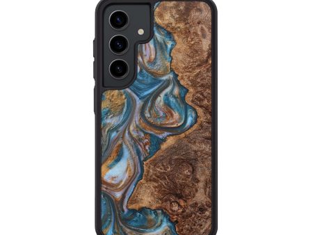 Galaxy S24 Wood+Resin Phone Case - Angelica (Teal & Gold, 708990) Cheap