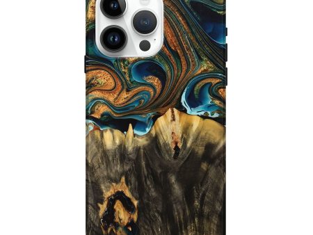 iPhone 15 Pro Max Wood+Resin Live Edge Phone Case - Anna (Teal & Gold, 710464) Online Sale