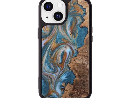 iPhone 13 Wood+Resin Phone Case - Katrina (Teal & Gold, 708991) Supply