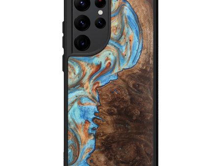 Galaxy S22 Ultra Wood+Resin Phone Case - Darrell (Teal & Gold, 710083) Fashion