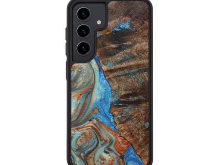 Galaxy S24 Wood+Resin Phone Case - Beatrice (Teal & Gold, 710078) Supply