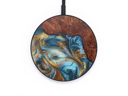 Circle Wood+Resin Wireless Charger - Edgar (Teal & Gold, 706769) Sale