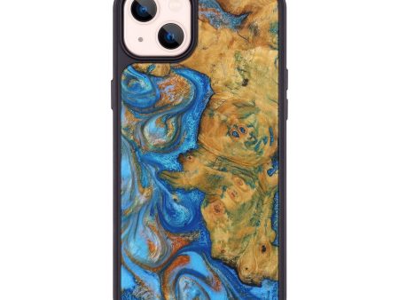 iPhone 14 Plus Wood+Resin Phone Case - Jacqueline (Teal & Gold, 708405) Online Hot Sale