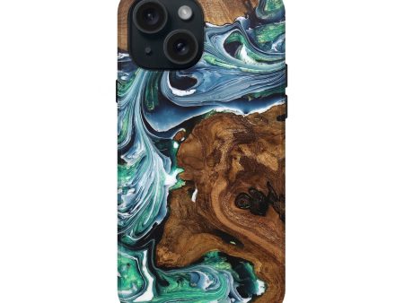 iPhone 15 Wood+Resin Live Edge Phone Case - Forrest (Blue, 707052) Online Sale