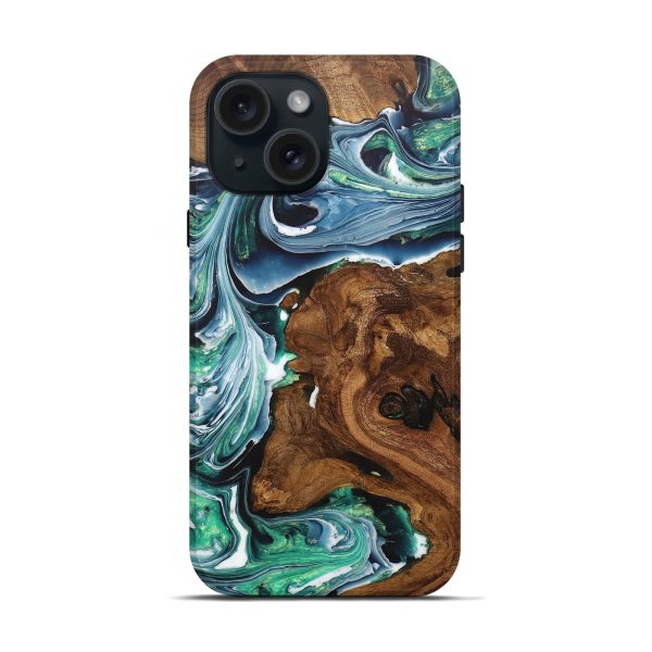 iPhone 15 Wood+Resin Live Edge Phone Case - Forrest (Blue, 707052) Online Sale