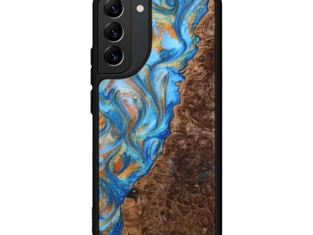 Galaxy S22 Plus Wood+Resin Phone Case - Colleen (Teal & Gold, 708393) on Sale