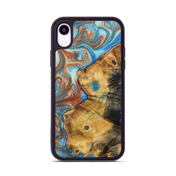 iPhone Xr Wood+Resin Phone Case - Nathaniel (Teal & Gold, 710089) Online now