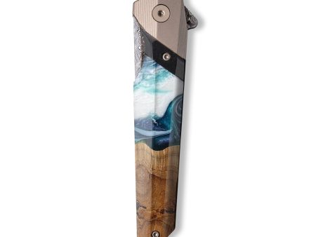 Live Edge Wood+Resin Pocket Knife - Charlene (Green, 710186) Hot on Sale