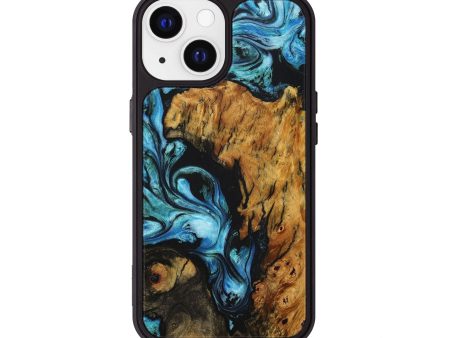 iPhone 13 Wood+Resin Phone Case - Amy (Blue, 708266) For Sale