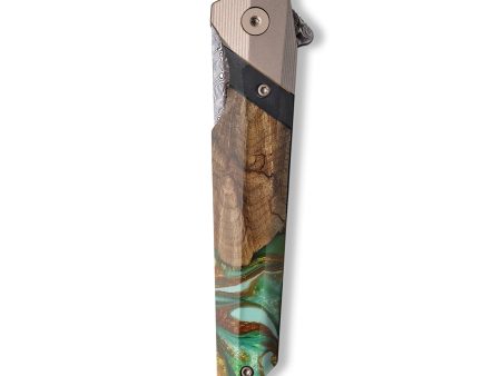 Live Edge Wood+Resin Pocket Knife - Allyson (Green, 710193) Online Sale