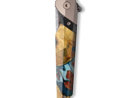 Live Edge Wood+Resin Pocket Knife - Lowell (Teal & Gold, 710201) Online Sale