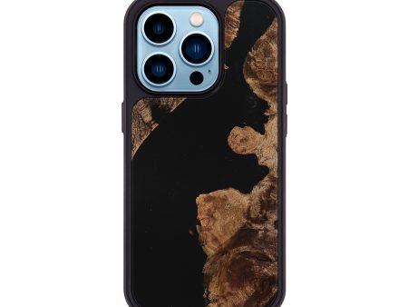 iPhone 14 Pro Wood+Resin Phone Case - Valerie (Pure Black, 710261) Cheap