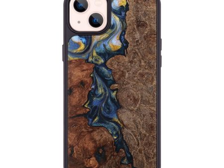 iPhone 14 Plus Wood+Resin Phone Case - Muriel (Teal & Gold, 708148) Cheap