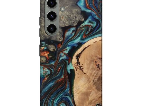 Galaxy S24 Plus Wood+Resin Live Edge Phone Case - Palmer (Teal & Gold, 707064) Discount