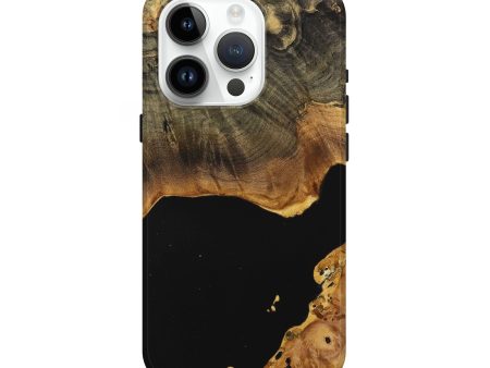 iPhone 15 Pro Wood+Resin Live Edge Phone Case - Brandy (Pure Black, 710122) For Sale