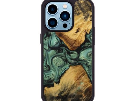 iPhone 14 Pro Wood+Resin Phone Case - Raiden (Green, 707736) Online now