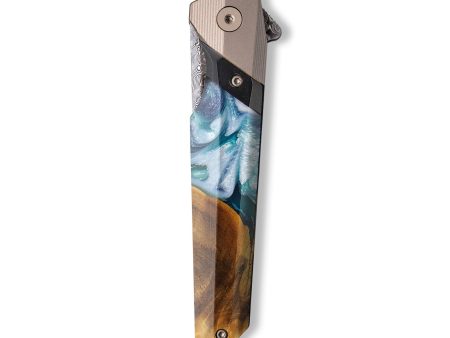 Live Edge Wood+Resin Pocket Knife - Clarence (Green, 710198) Online now