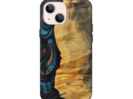 iPhone 13 mini Wood+Resin Live Edge Phone Case - Jackie (Teal & Gold, 707786) For Cheap