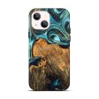 iPhone 13 Wood+Resin Live Edge Phone Case - Abby (Teal & Gold, 709566) Supply