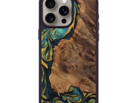 iPhone 15 Pro Max Wood+Resin Phone Case - Trevor (Teal & Gold, 709741) Hot on Sale