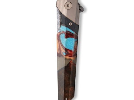 Live Edge Wood+Resin Pocket Knife - Jason (Teal & Gold, 710203) For Sale