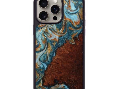 iPhone 15 Pro Max Wood+Resin Phone Case - Alec (Teal & Gold, 707743) Online Hot Sale