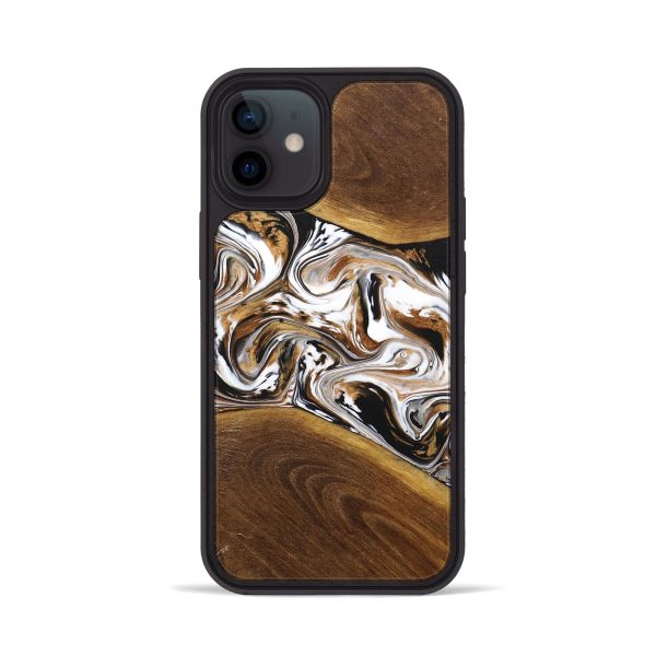 iPhone 12 Wood+Resin Phone Case - Bernard (Black & White, 707112) For Discount