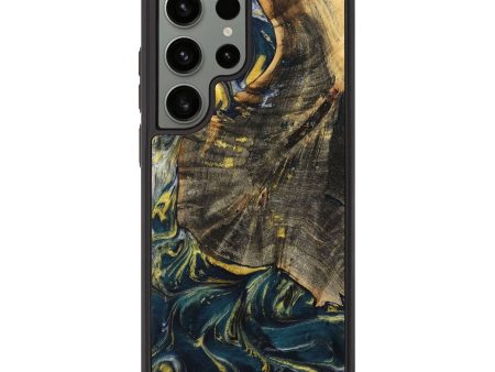 Galaxy S23 Ultra Wood+Resin Phone Case - Mathew (Teal & Gold, 708818) For Sale