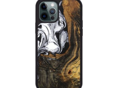 iPhone 12 Pro Wood+Resin Phone Case - Cade (Black & White, 707119) For Sale