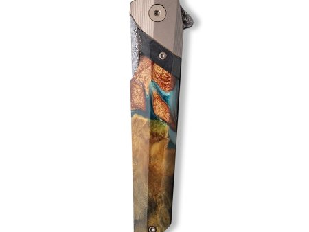 Live Edge Wood+Resin Pocket Knife - Kelli (Teal & Gold, 710202) Online