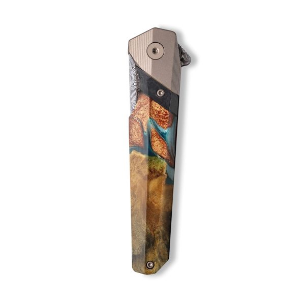 Live Edge Wood+Resin Pocket Knife - Kelli (Teal & Gold, 710202) Online