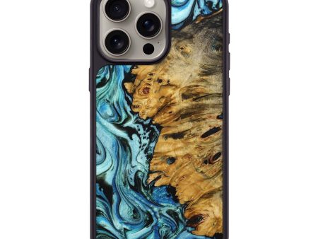 iPhone 15 Pro Max Wood+Resin Phone Case - Tisha (Blue, 705686) For Sale