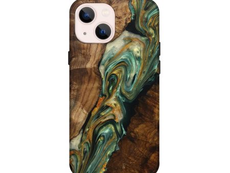 iPhone 13 mini Wood+Resin Live Edge Phone Case - Kristopher (Teal & Gold, 708451) Fashion