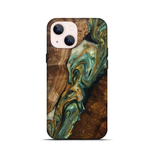 iPhone 13 mini Wood+Resin Live Edge Phone Case - Kristopher (Teal & Gold, 708451) Fashion