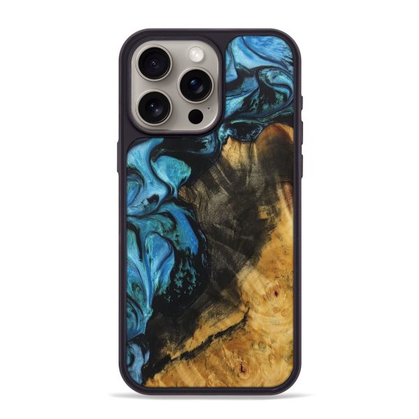 iPhone 15 Pro Max Wood+Resin Phone Case - Brandy (Blue, 708275) Online now