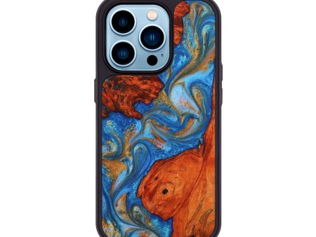 iPhone 14 Pro Wood+Resin Phone Case - Chance (Teal & Gold, 708401) Online