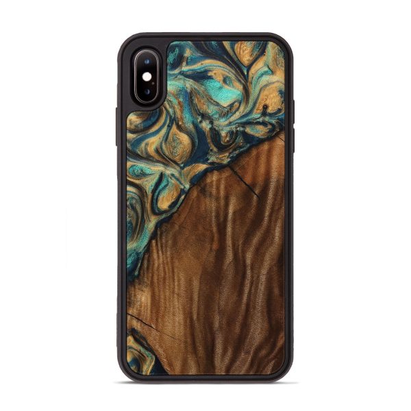 iPhone Xs Max Wood+Resin Phone Case - Cadence (Teal & Gold, 707960) Discount