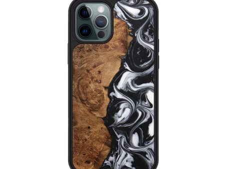 iPhone 12 Pro Wood+Resin Phone Case - Lottie (Black & White, 708255) For Cheap