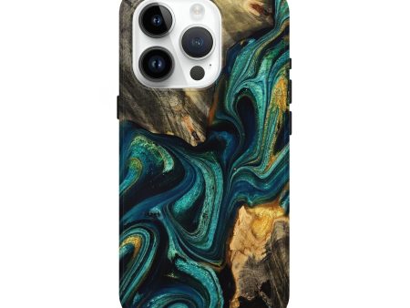 iPhone 15 Pro Wood+Resin Live Edge Phone Case - Latasha (Green, 710442) Supply