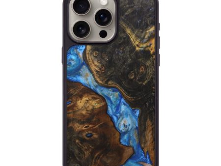 iPhone 15 Pro Max Wood+Resin Phone Case - Timmy (Teal & Gold, 707207) Cheap