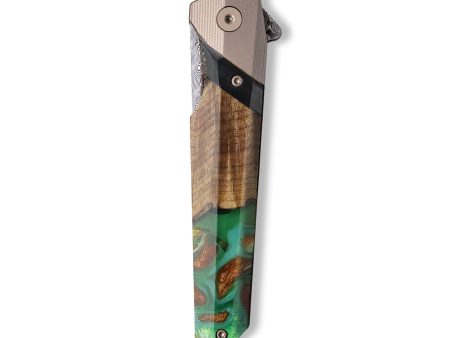 Live Edge Wood+Resin Pocket Knife - Bart (Green, 710187) For Discount