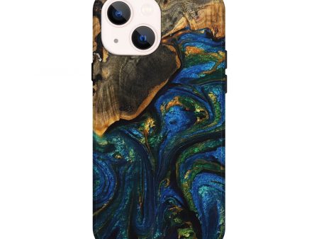 iPhone 13 Wood+Resin Live Edge Phone Case - Rocky (Teal & Gold, 710294) Online