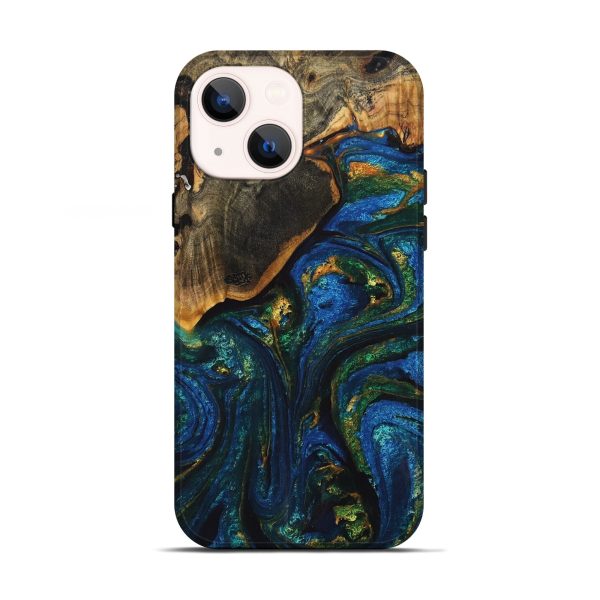 iPhone 13 Wood+Resin Live Edge Phone Case - Rocky (Teal & Gold, 710294) Online