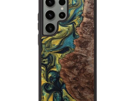 Galaxy S23 Ultra Wood+Resin Phone Case - Dewey (Teal & Gold, 708398) Discount