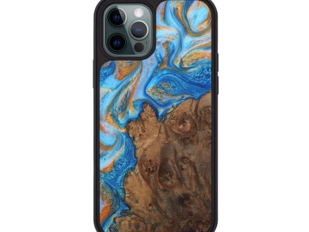 iPhone 12 Pro Wood+Resin Phone Case - Lois (Teal & Gold, 708389) Online Sale