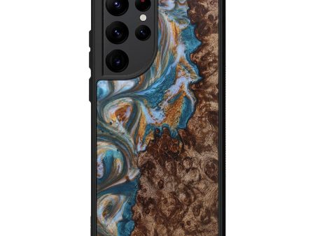 Galaxy S22 Ultra Wood+Resin Phone Case - Itzel (Teal & Gold, 708997) For Cheap