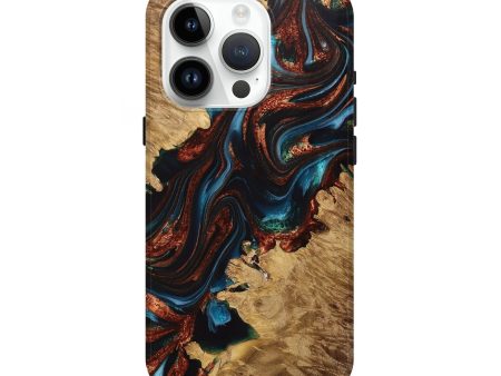 iPhone 15 Pro Wood+Resin Live Edge Phone Case - Edgar (Teal & Gold, 707785) Online